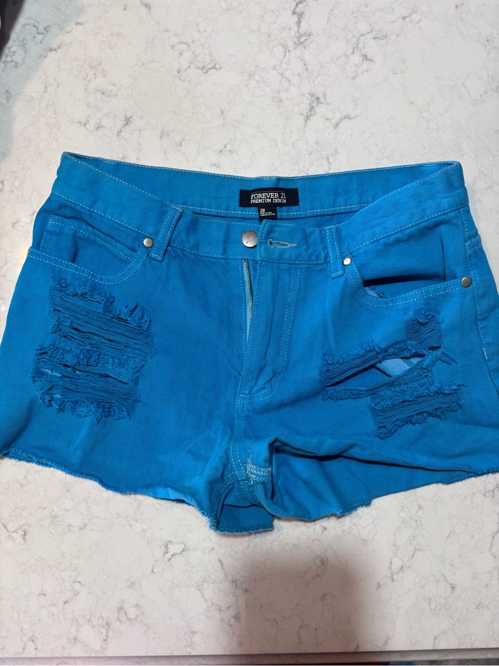 Forever 21 Electric Blue Distressed Denim Shorts